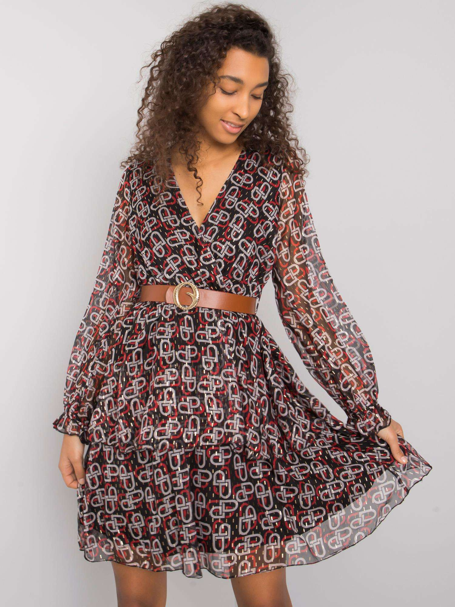 Schwarz-rote Damenkleid mit Drucken Jae.