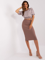 Hurt Ciemnobeżowy komplet casualowy z bluzką w paski