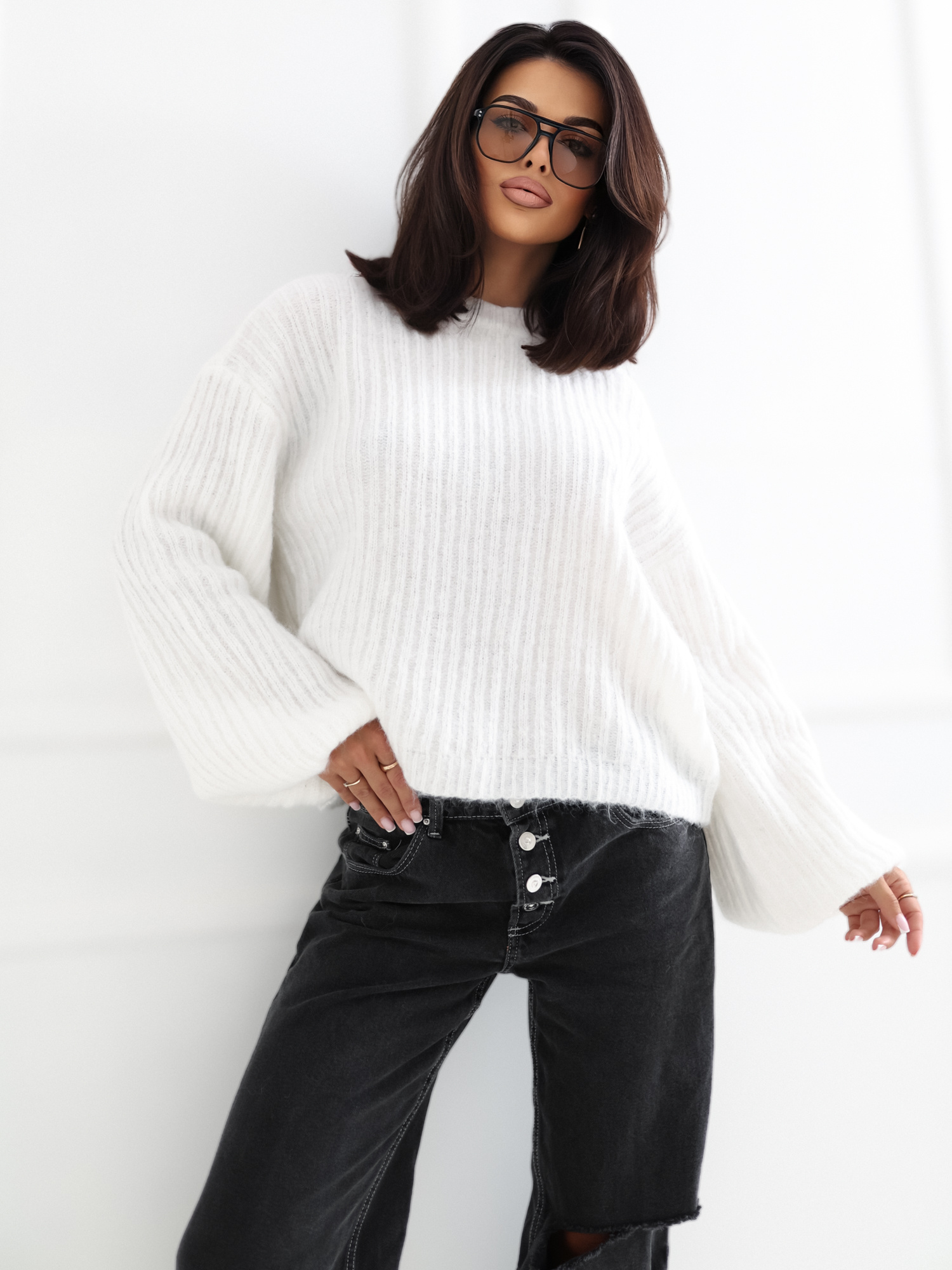 Ercu miękki sweter oversize w prążki