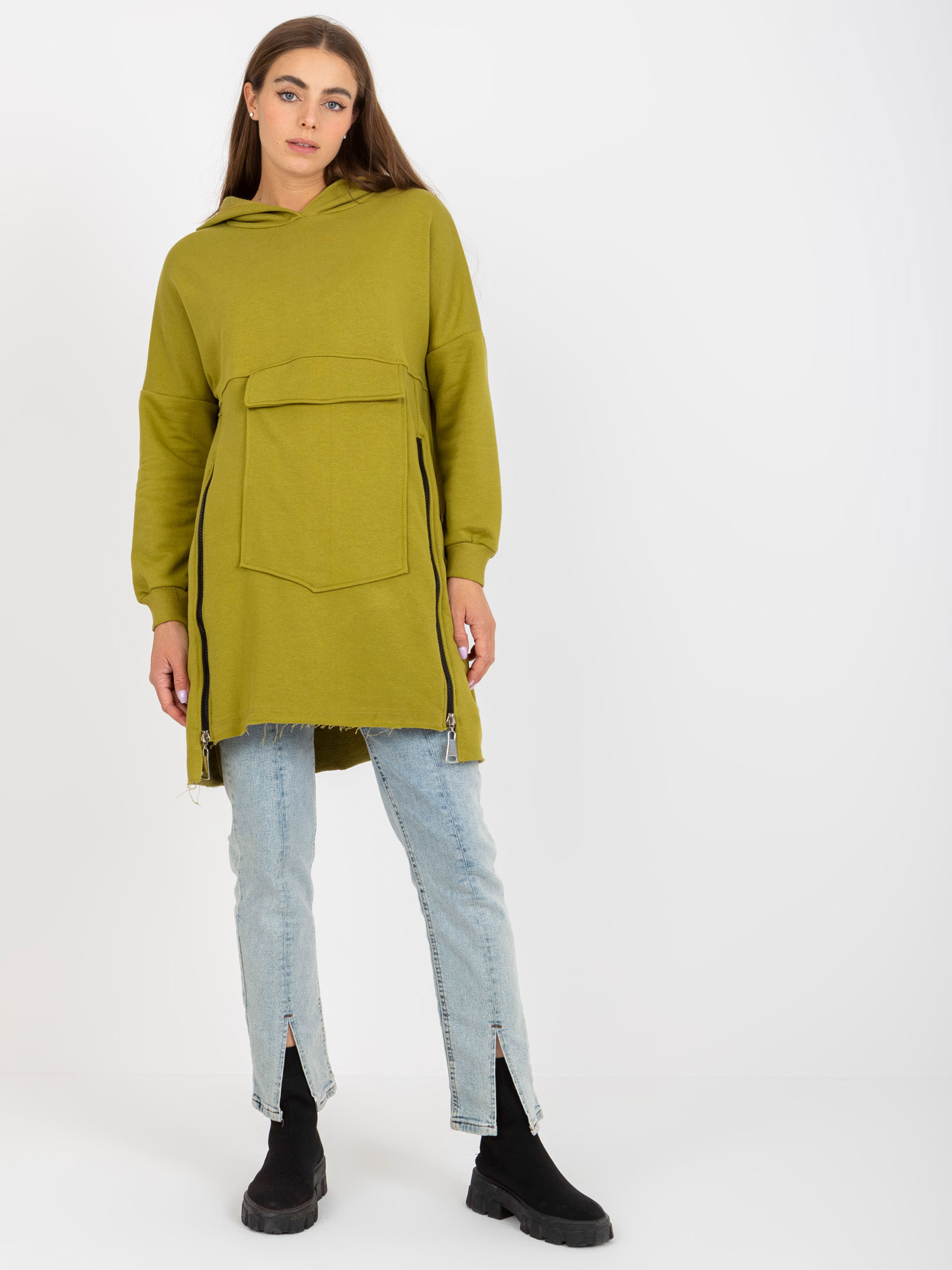 Hurt Oliwkowa długa bluza basic z kieszenią