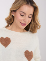 Ecru damski sweter oversize w serca 