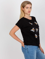 Czarny bawełniany t-shirt plus size z aplikacją 