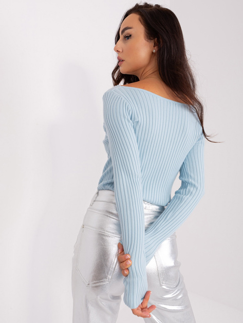 Hurtownia Jasnoniebieski sweter klasyczny prążkowany