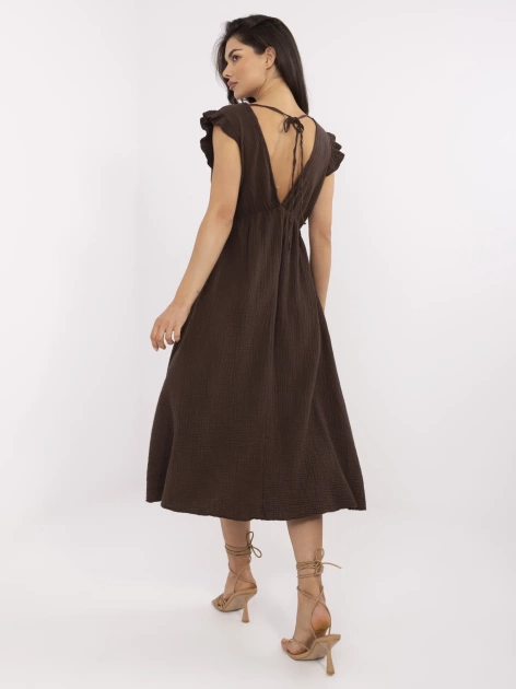 Brązowa muślinowa sukienka z wiązaniem na szyi