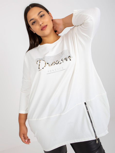 Ecru bawełniana tunika plus size ze srebrną aplikacją 