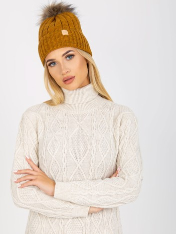 Mustard winter hat with pompom RUE PARIS