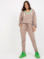 Hurt Ciemnobeżowy damski komplet casualowy z aplikacją