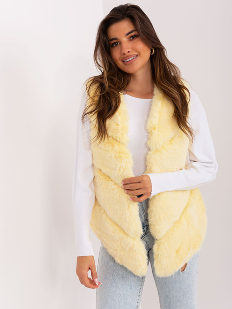Hurt Jasnożółta futrzana kamizelka z kieszeniami