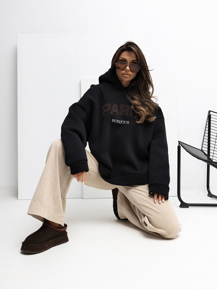 Czarna dresowa bluza z napisem Paris  RUE PARIS