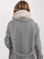 Ecru-szary damski szal z frędzlami