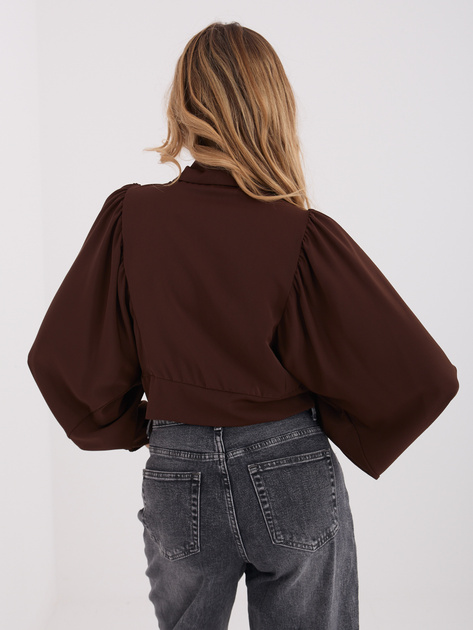 Brązowa krótka koszula z bufiastym rękawem