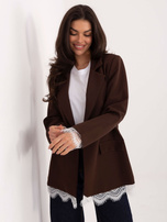 Czekoladowa elegancka marynarka z koronką 