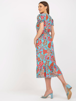 Niebieska midi sukienka z printem i rozcięciem 