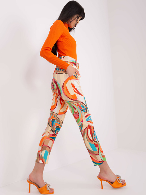 Hurt Beżowe damskie spodnie z materiału z printem