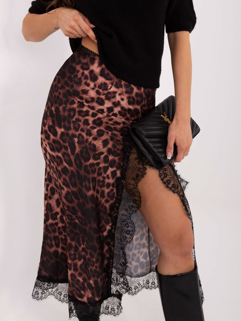 Camelowa satynowa spódnica w panterkę