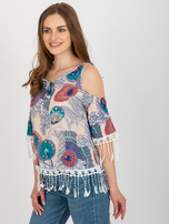 Hurt Beżowa bluzka z nadrukiem i odkrytymi ramionami