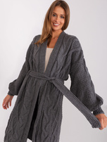 Dunkelgrauer langer Cardigan mit Zopf RUE PARIS.