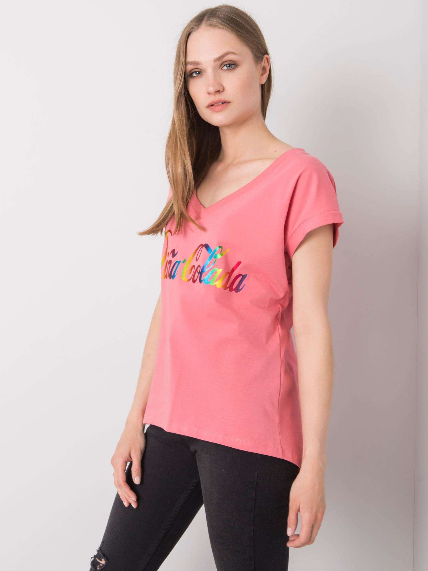Różowy t-shirt z nadrukiem Hollis