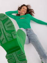 Hurt Zielony sweter klasyczny z wycięciem przy dekolcie