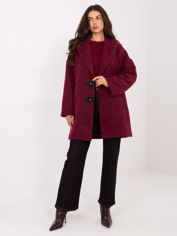 Bordowy płaszcz z odpinanymi broszkami