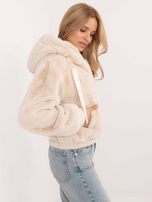 Jasnobeżowa krótka kurtka futrzana z kieszeniami