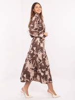 Khaki-jasnobeżowa zamszowa spódnica z printem