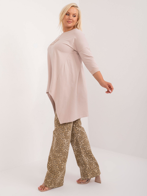 Hurt Beżowa asymetryczna bluzka plus size z okrągłym dekoltem