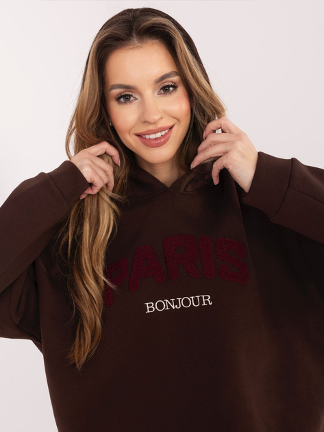 Czekoladowo-bordowa dresowa bluza z kapturem RUE PARIS