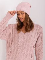 Hurt Jasnoróżowa czapka zimowa z aplikacją RUE PARIS