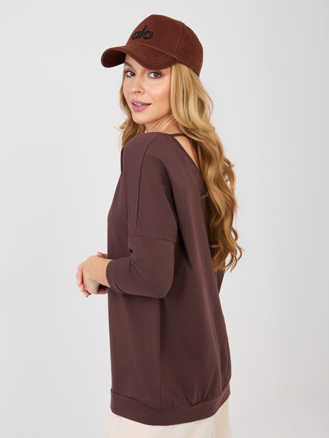 Czekoladowa bluzka basic z dekoltem na plecach RUE PARIS