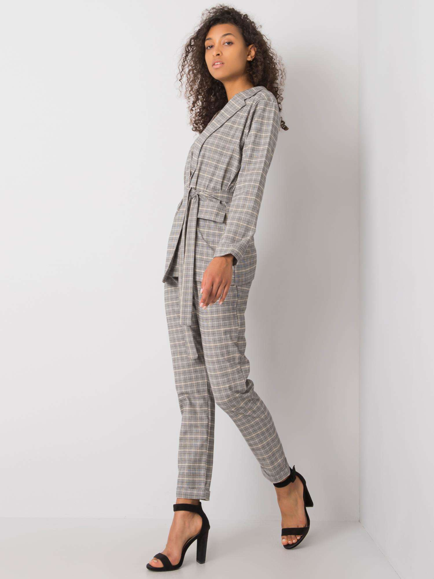 Grau-beige karierte Jacke Saskia.