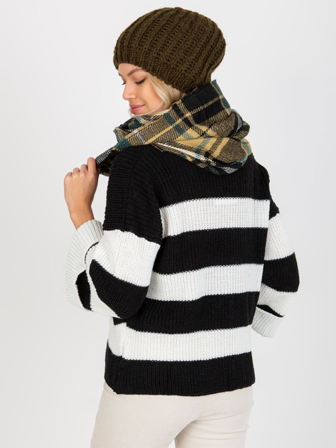 Hurtownia Czarno-beżowy damski komin zimowy w kratę