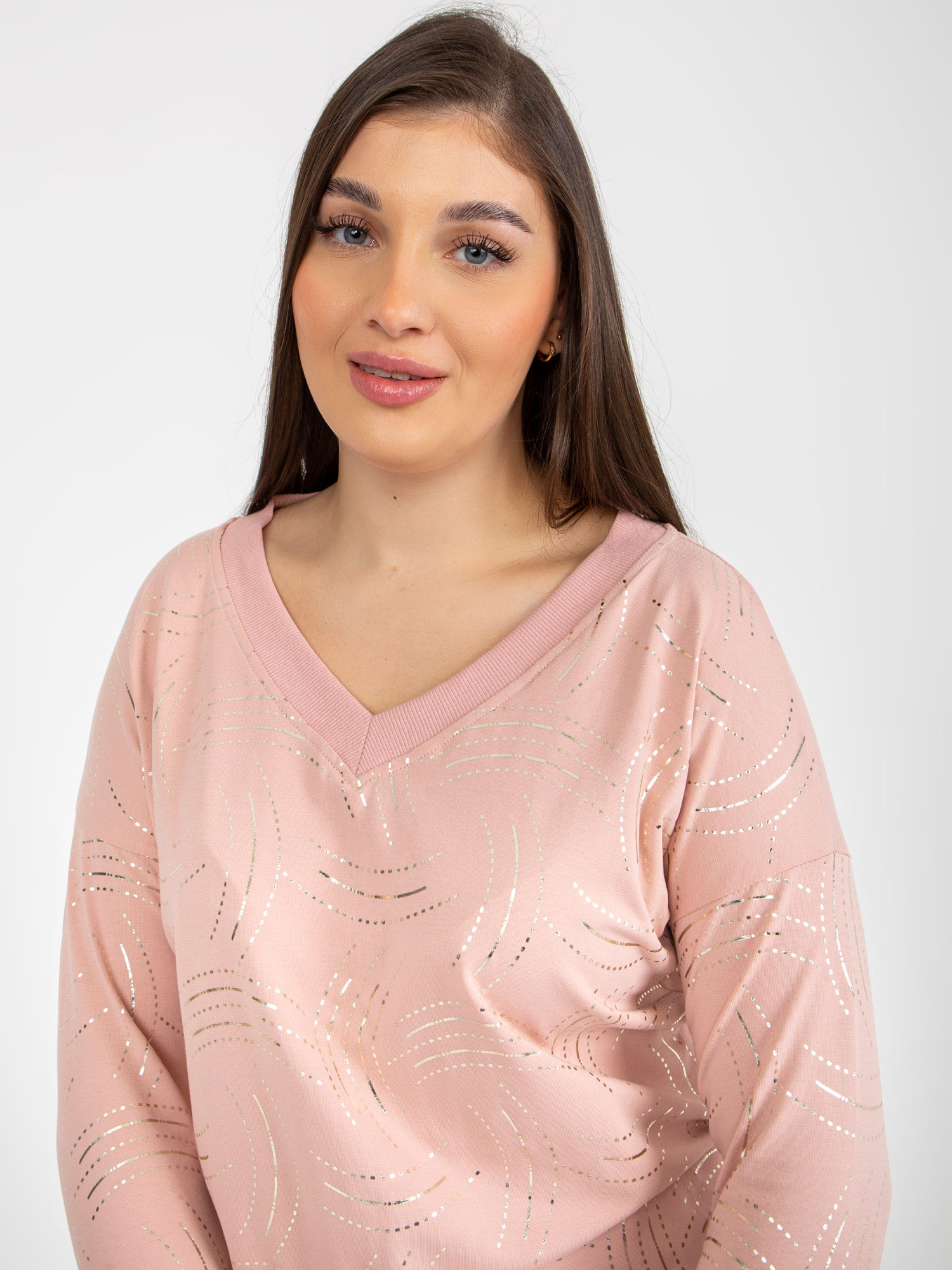 Jasnoróżowa damska bluzka plus size z rękawem 3/4