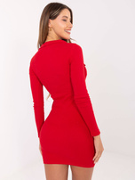 Red fitted dress with a collar RUE PARIS.