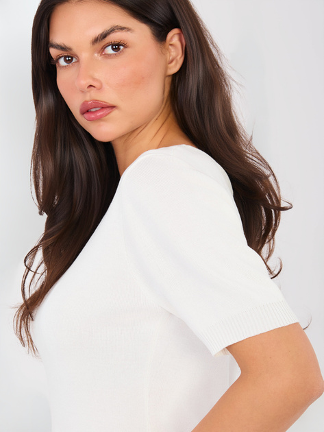 Ecru damski sweter z krótkim rękawem