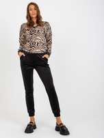 Hurt Beżowo-czarny komplet welurowy ze spodniami RUE PARIS