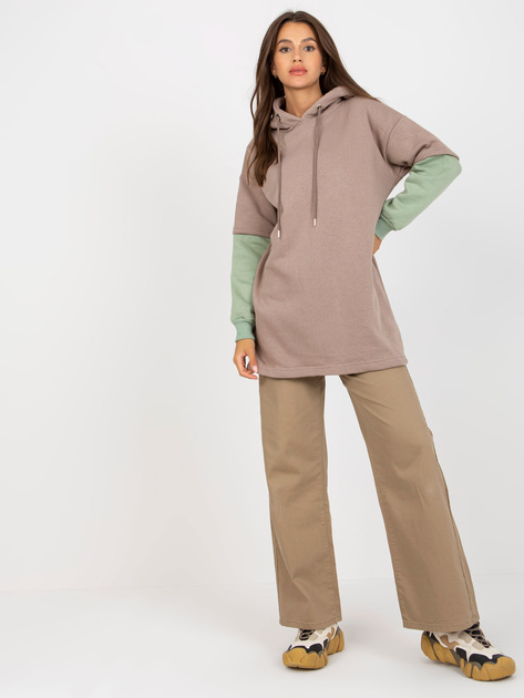 Hurtownia Ciemnobeżowa damska bluza basic z kapturem RUE PARIS