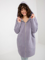 Hurt Jasnofioletowy damski płaszcz alpaka z kapturem