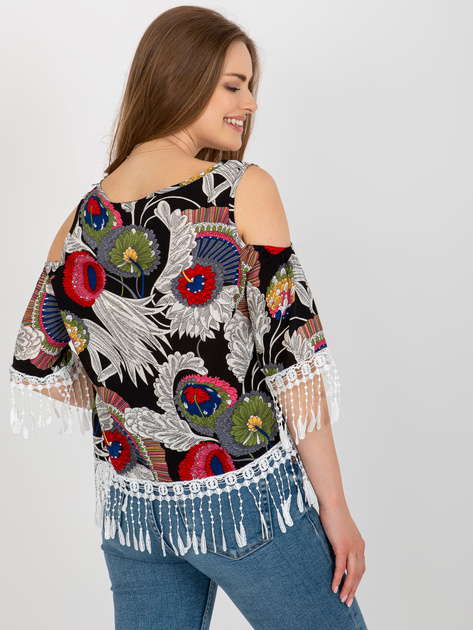 Hurt Czarna bluzka z nadrukiem i wiązaniem przy dekolcie