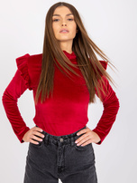 Bordowa bluzka welurowa z falbanami Eugenie