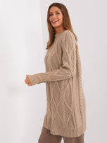Hurt Ciemnobeżowa sukienka dzianinowa w warkocze