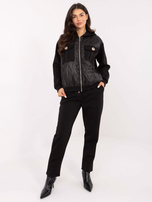 Czarny casualowy komplet z rozpinaną bluzą 