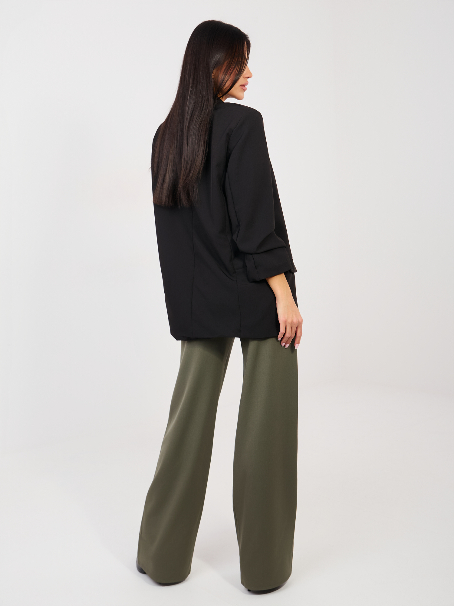 Khaki eleganckie spodnie z wysokim stanem 
