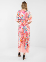 Jasnoróżowa satynowa sukienka w kwiaty  