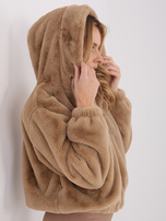 Beżowa futrzana kurtka z suwakiem