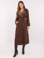 Brązowy elegancki płaszcz z kieszeniami RUE PARIS 