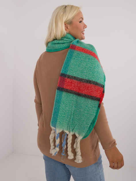 Hurtownia Zielony dzianinowy szal damski w kratę