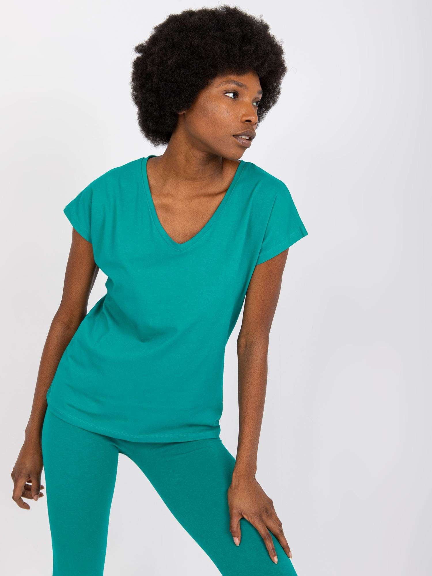 Ciemnozielony t-shirt V-neck damski Arlette 