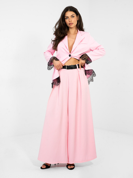 Jasnoróżowe garniturowe spodnie z szeroką nogawką RUE PARIS