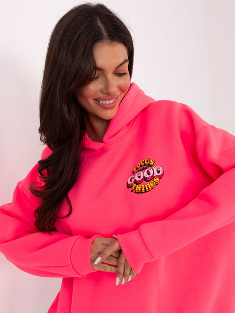 Fluo różowa ocieplana bluza z kapturem